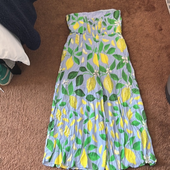 Anthropologie Maeve blue lemon grove strapless tie knot cropped jumpsuit - Picture 5 of 6